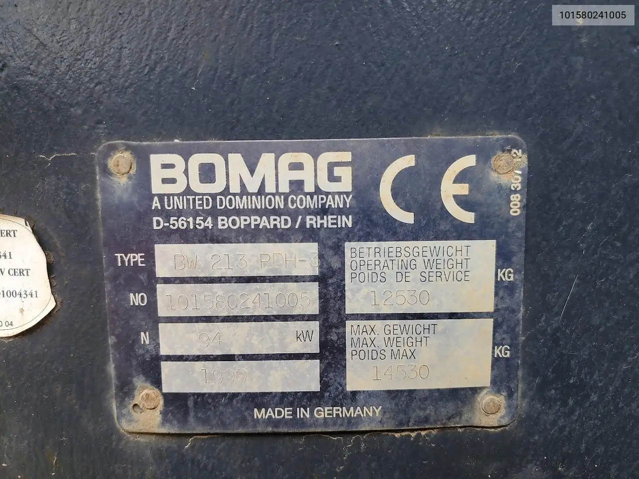 2000 Bomag Bw213Pdh-3 - Single Drum Roller VIN: 101580241005 Lot: 62331306