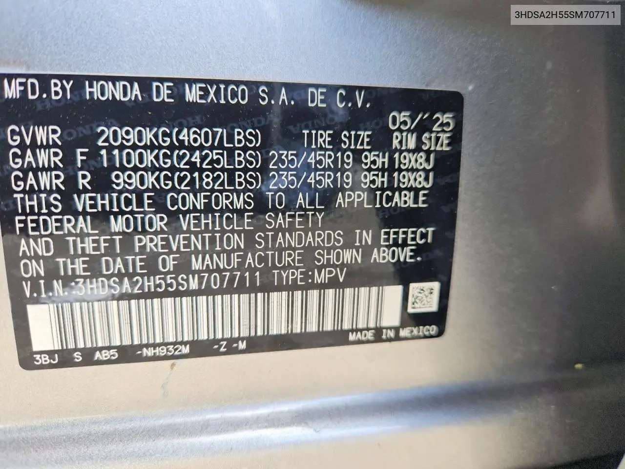 2025 Acura Adx A-Spec VIN: 3HDSA2H55SM707711 Lot: 53192996