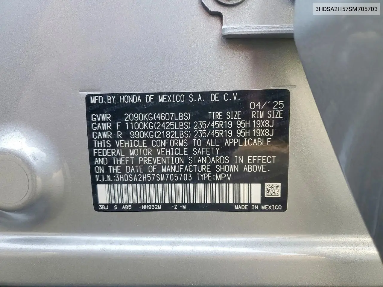 2025 Acura Adx A-Spec VIN: 3HDSA2H57SM705703 Lot: 60835276