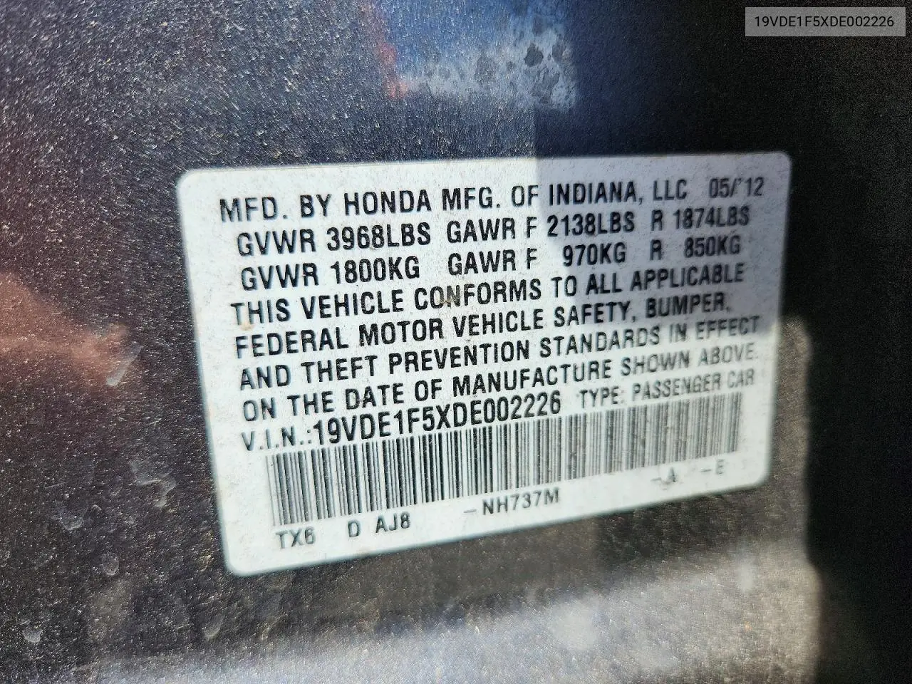 2013 Acura Ilx 20 Premium VIN: 19VDE1F5XDE002226 Lot: 59901776
