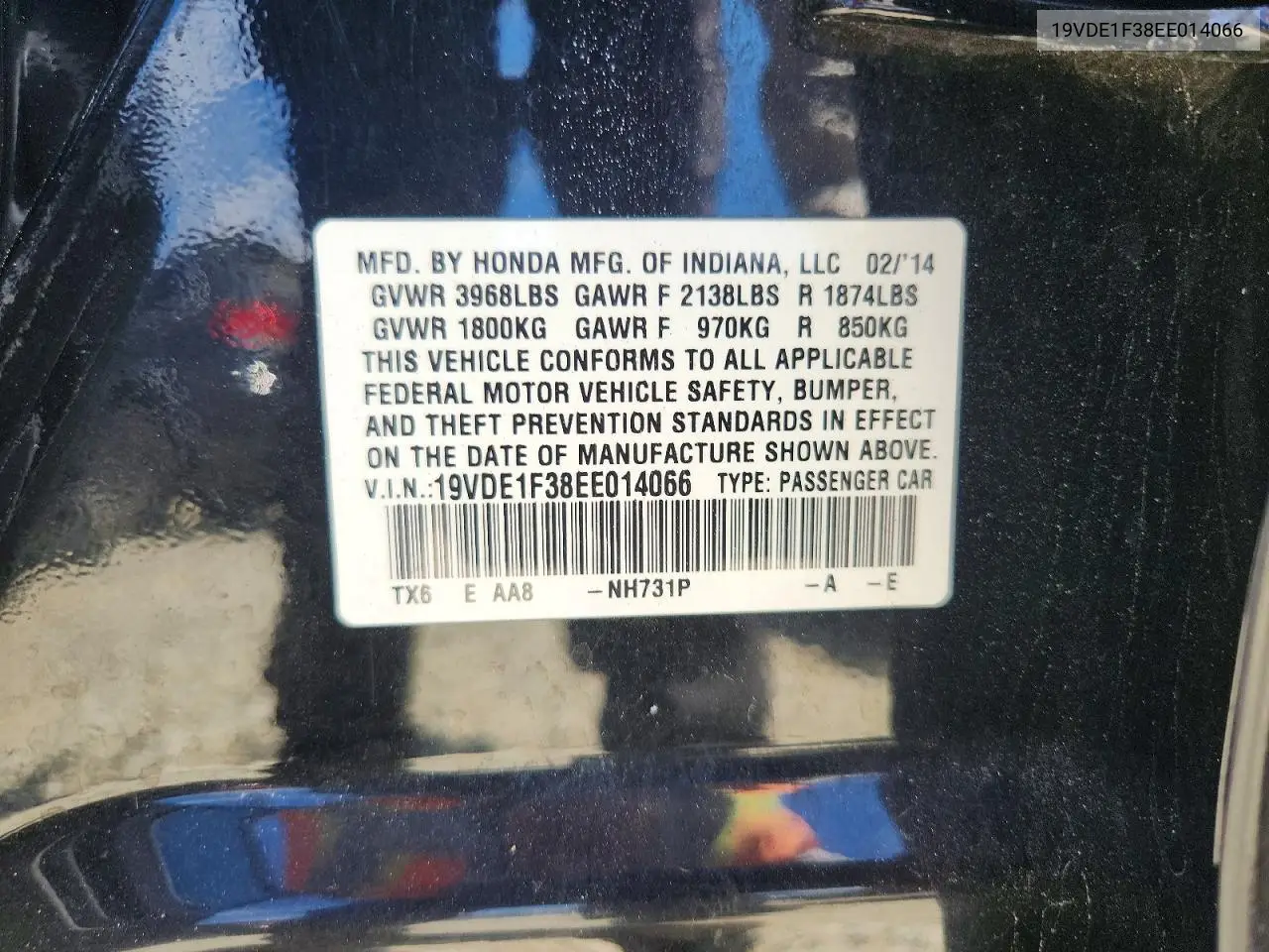 2014 Acura Ilx 20 VIN: 19VDE1F38EE014066 Lot: 58841466