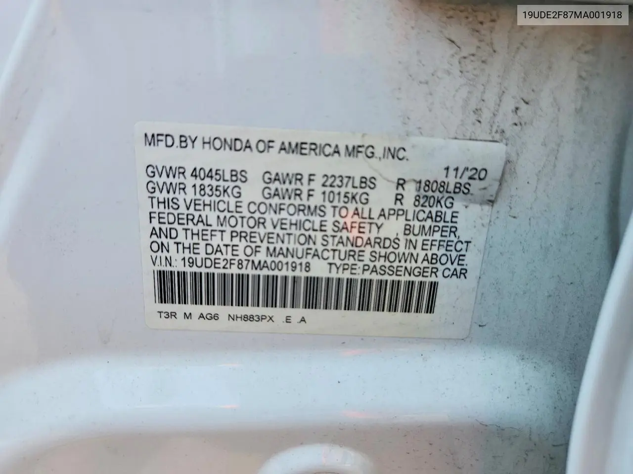 2021 Acura Ilx Premium A-Spec VIN: 19UDE2F87MA001918 Lot: 62279676