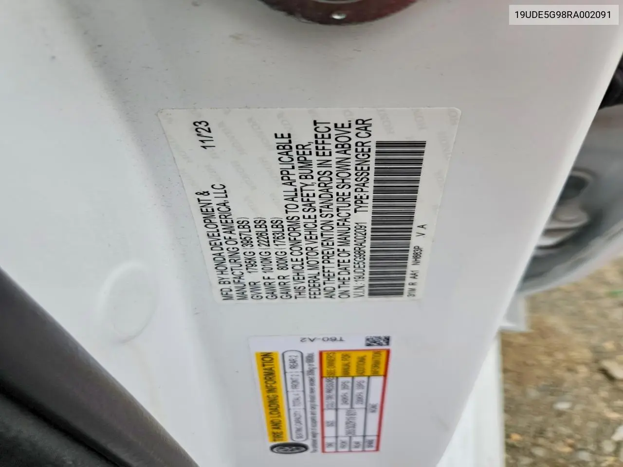 2024 Acura Integra Type S VIN: 19UDE5G98RA002091 Lot: 57842696