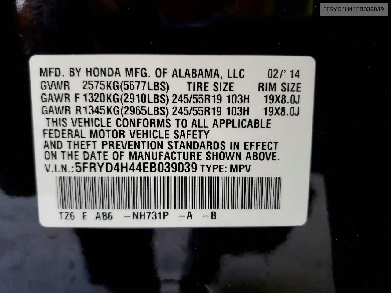 2014 Acura Mdx Technology VIN: 5FRYD4H44EB039039 Lot: 61384846