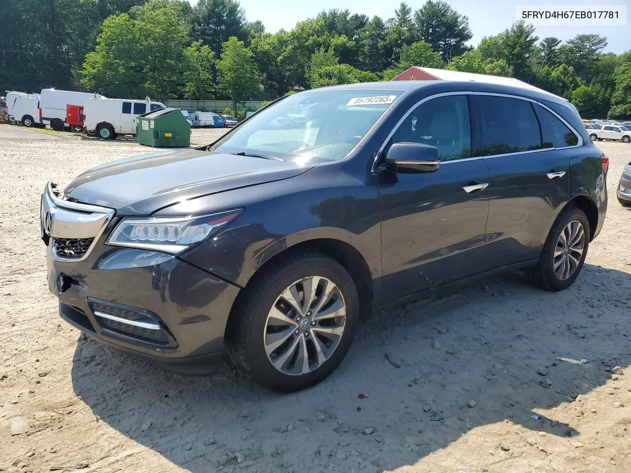 2014 Acura Mdx Technology VIN: 5FRYD4H67EB017781 Lot: 85792265