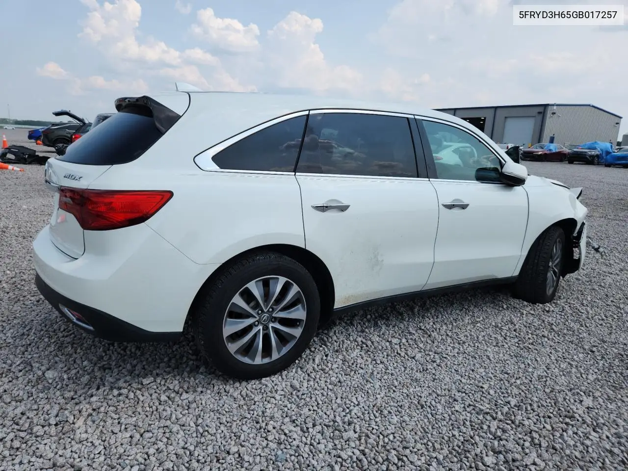2016 Acura Mdx Touring VIN: 5FRYD3H65GB017257 Lot: 61330276