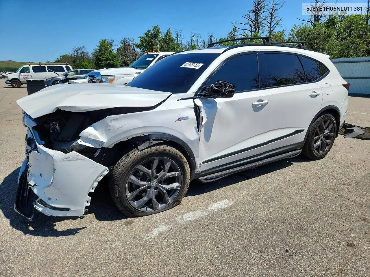 2022 Acura Mdx A-Spec VIN: 5J8YE1H06NL011381 Lot: 85448155