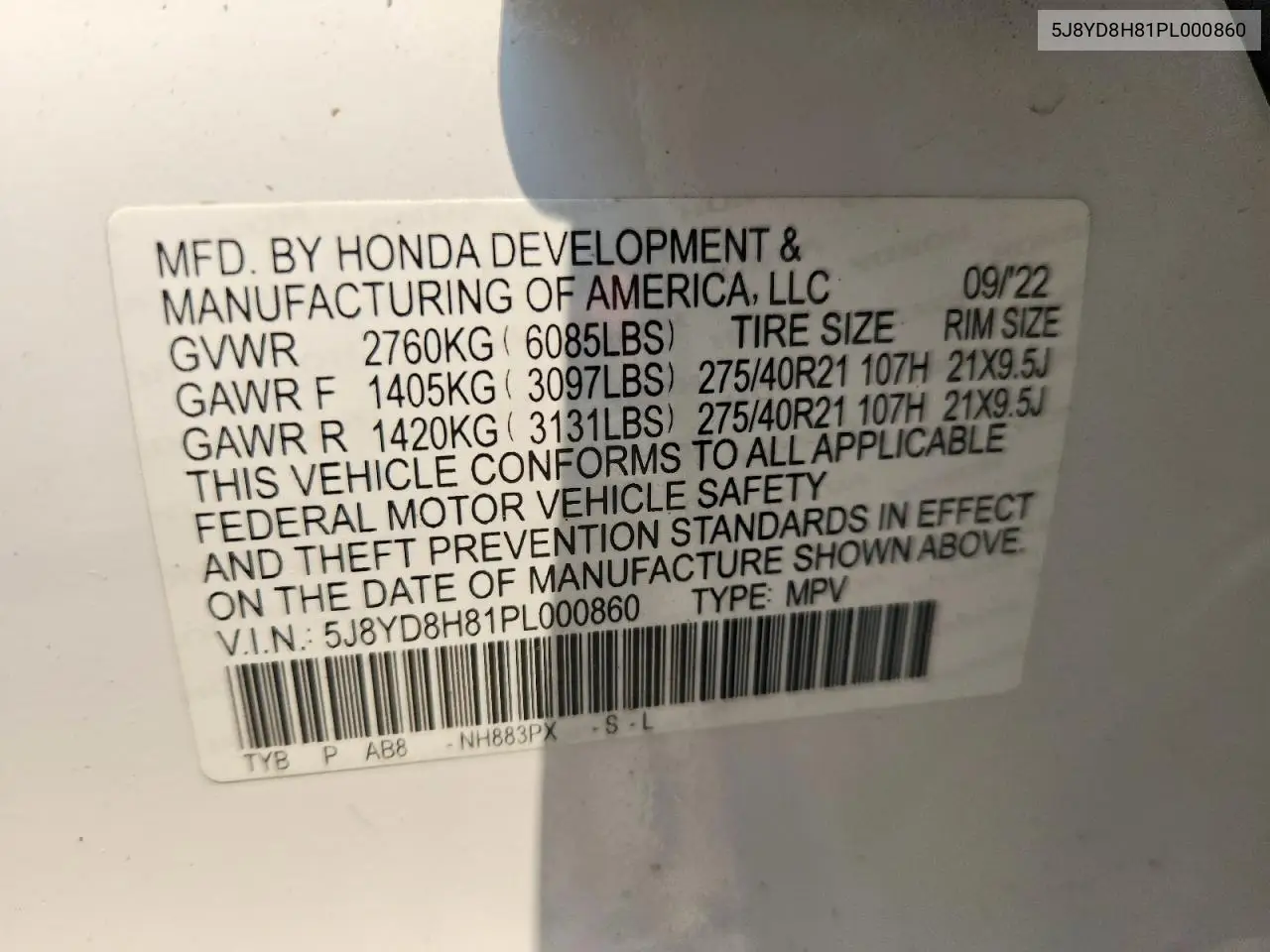 2023 Acura Mdx Type S Advance VIN: 5J8YD8H81PL000860 Lot: 61281556