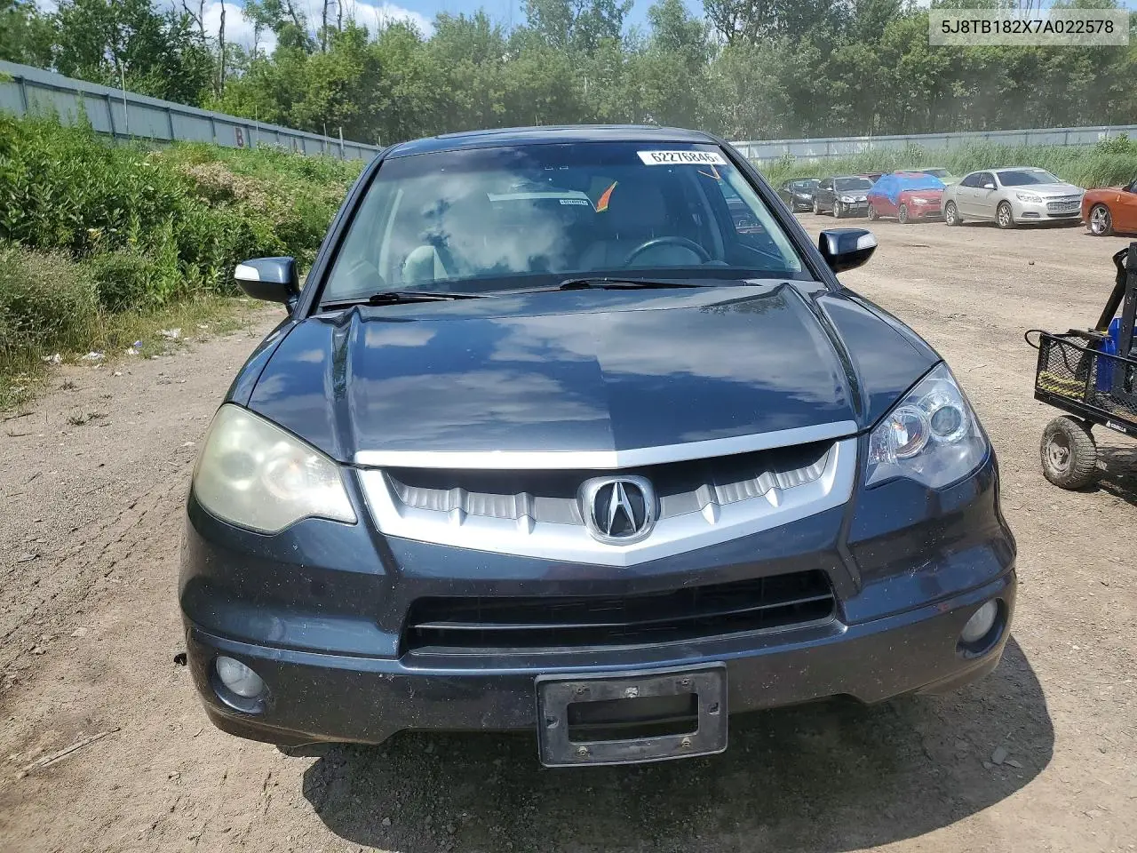 2007 Acura Rdx VIN: 5J8TB182X7A022578 Lot: 62276846
