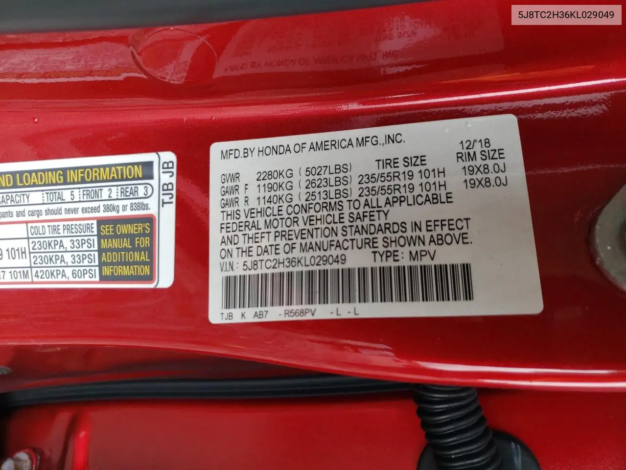 5J8TC2H36KL029049 2019 Acura Rdx