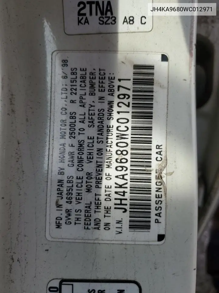 1998 Acura 3.5Rl Se VIN: JH4KA9680WC012971 Lot: 91328855