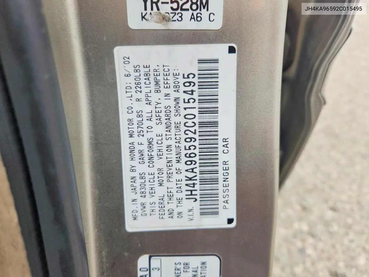 2002 Acura 3.5Rl VIN: JH4KA96592C015495 Lot: 55938236