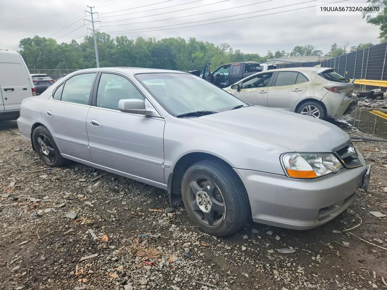 2002 Acura 3.2Tl VIN: 19UUA56732A040670 Lot: 60473796