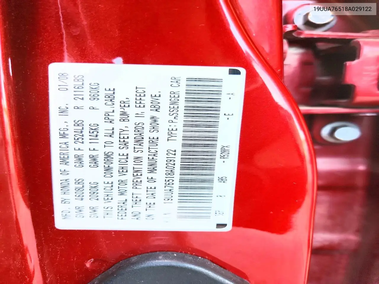 2008 Acura Tl Type S VIN: 19UUA76518A029122 Lot: 60670406