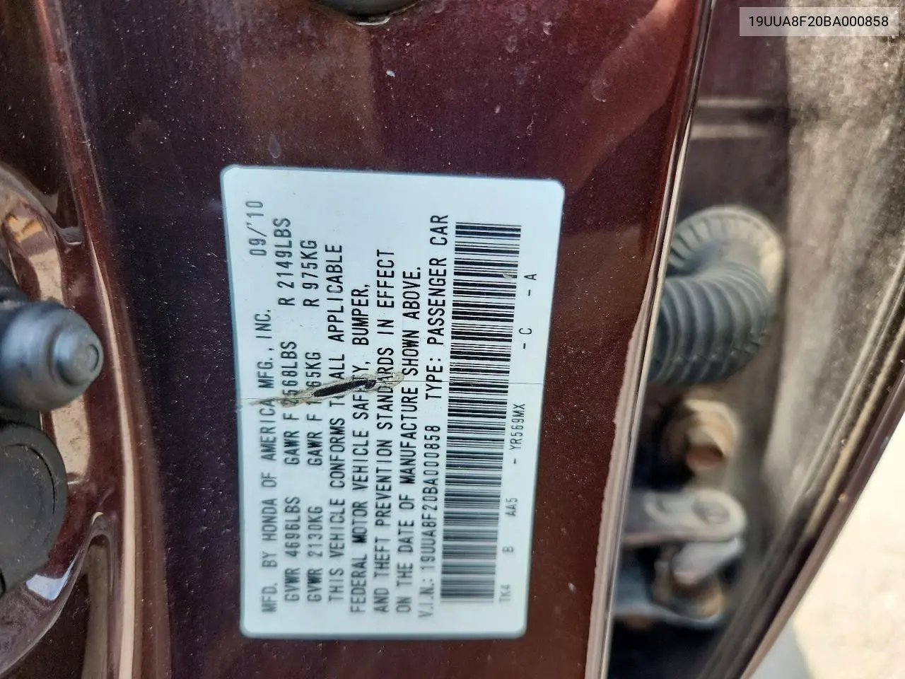 2011 Acura Tl VIN: 19UUA8F20BA000858 Lot: 60455826