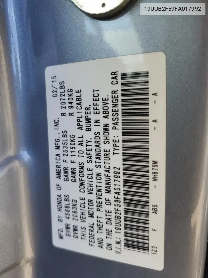 19UUB2F59FA017992 2015 Acura Tlx Tech