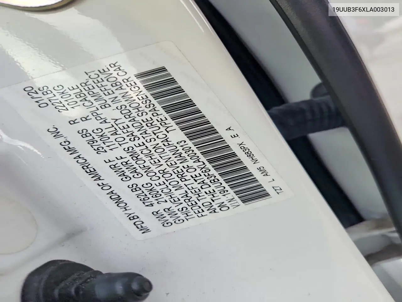 2020 Acura Tlx Technology VIN: 19UUB3F6XLA003013 Lot: 60576996