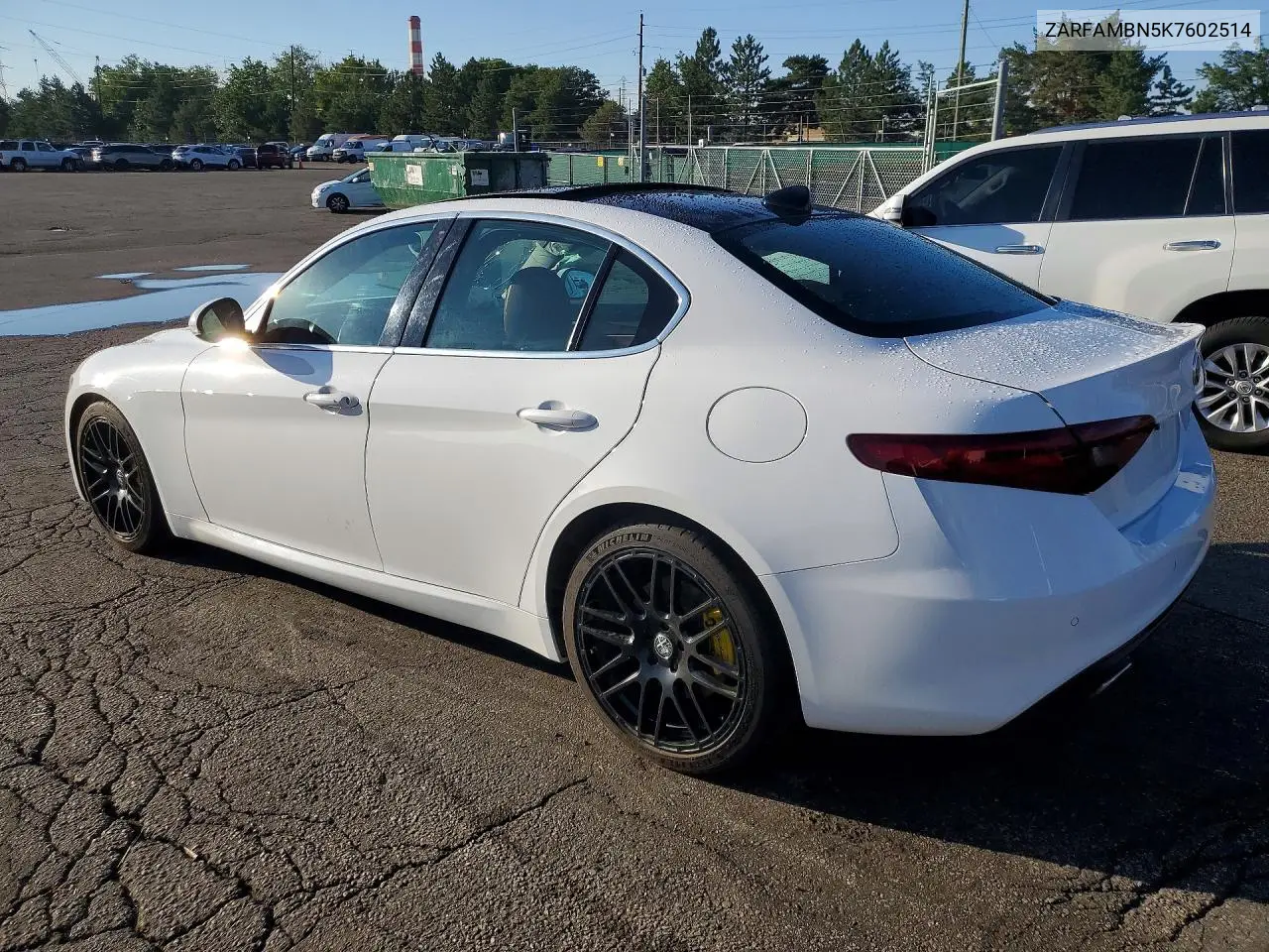 2019 Alfa Romeo Giulia Ti VIN: ZARFAMBN5K7602514 Lot: 58986066
