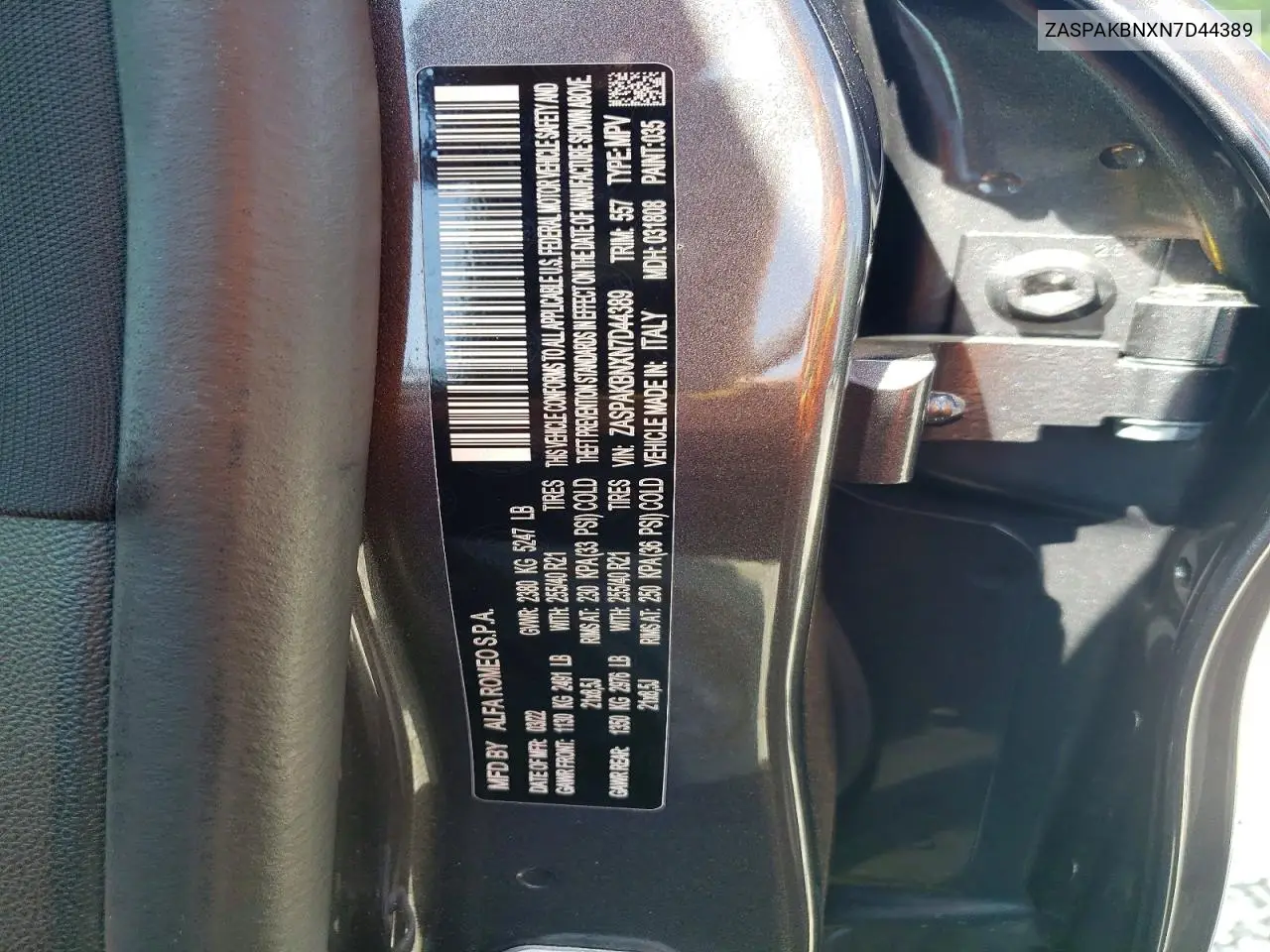 2022 Alfa Romeo Stelvio Ti VIN: ZASPAKBNXN7D44389 Lot: 60301206
