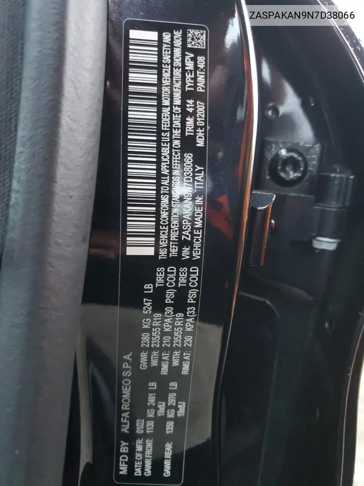 ZASPAKAN9N7D38066 2022 Alfa Romeo Stelvio