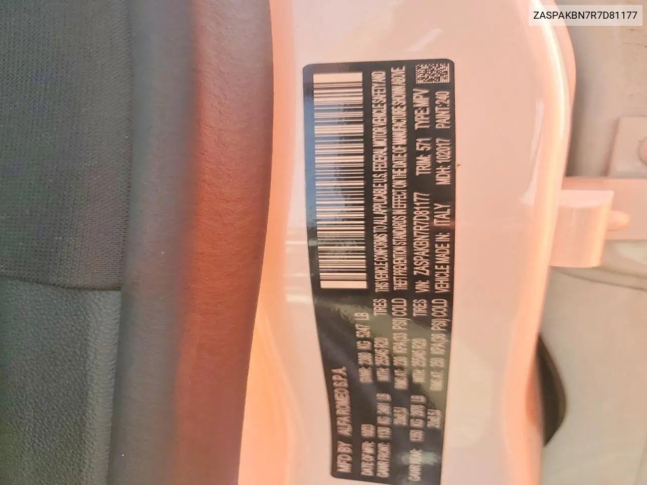 2024 Alfa Romeo Stelvio Ti VIN: ZASPAKBN7R7D81177 Lot: 60001986