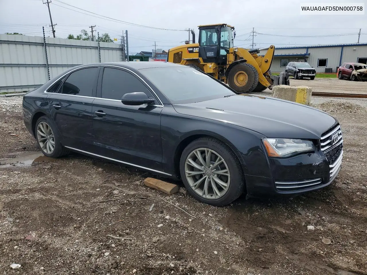 2013 Audi A8 Quattro VIN: WAUAGAFD5DN000758 Lot: 53552646