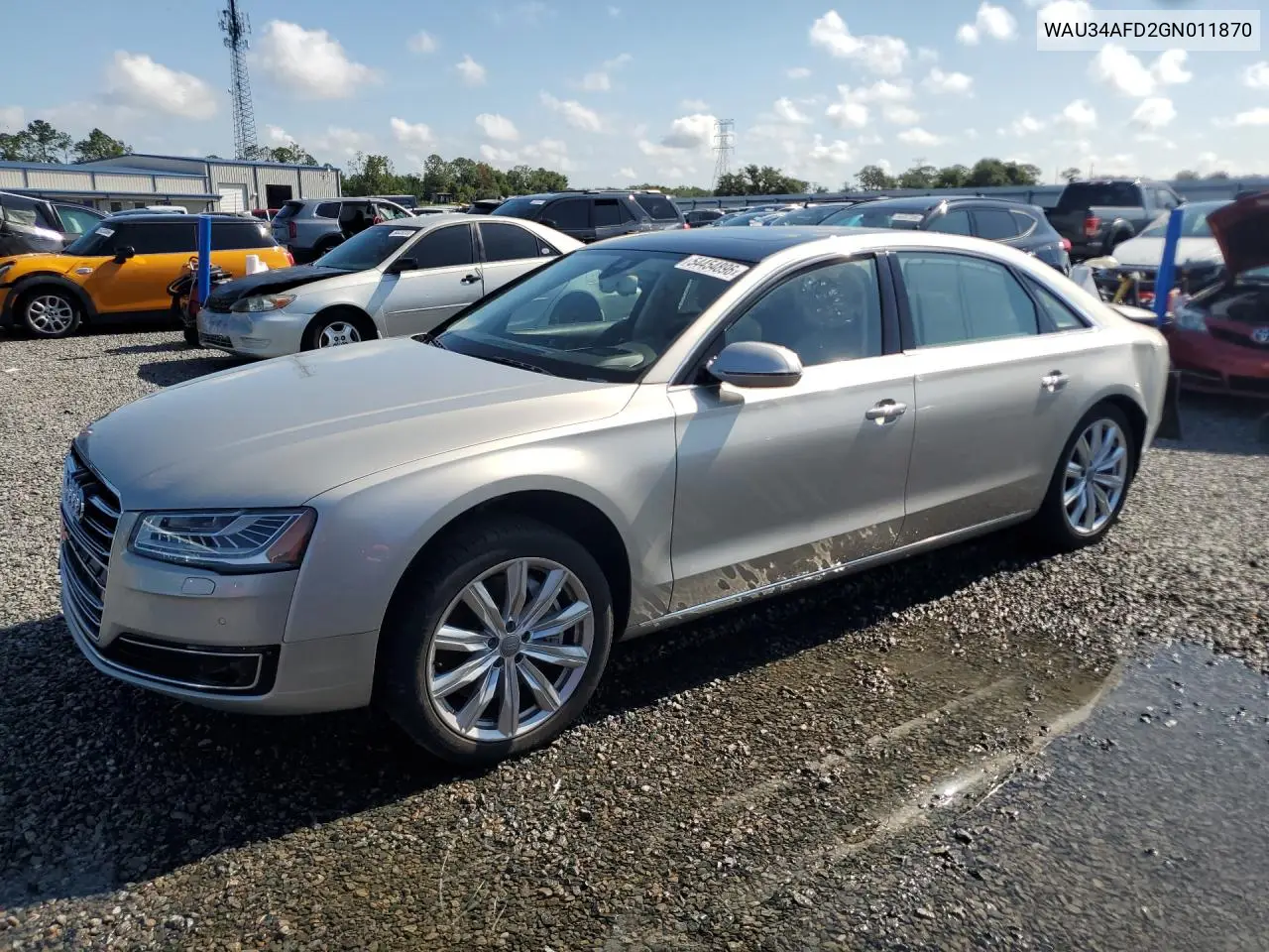 2016 Audi A8 L Quattro VIN: WAU34AFD2GN011870 Lot: 54454896