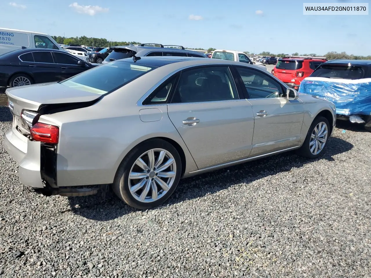 2016 Audi A8 L Quattro VIN: WAU34AFD2GN011870 Lot: 54454896