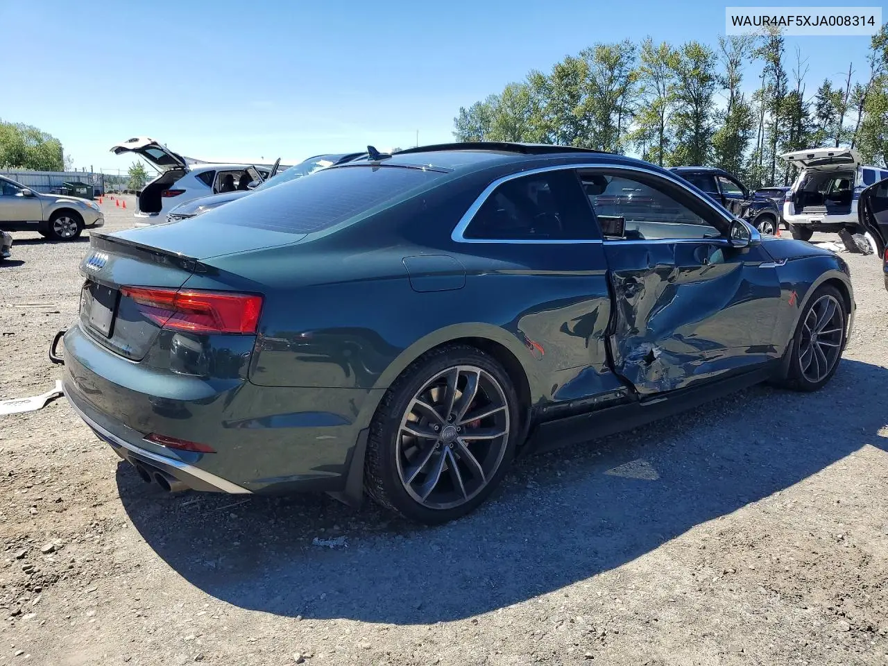 2018 Audi S5 Prestige VIN: WAUR4AF5XJA008314 Lot: 57188326