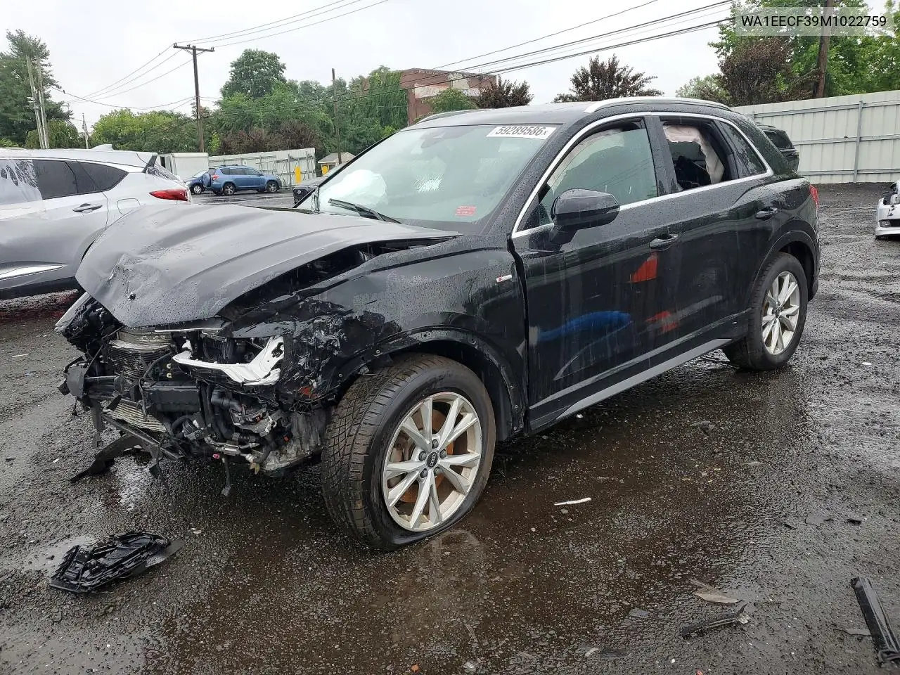 2021 Audi Q3 Premium Plus S Line 45 VIN: WA1EECF39M1022759 Lot: 59289586
