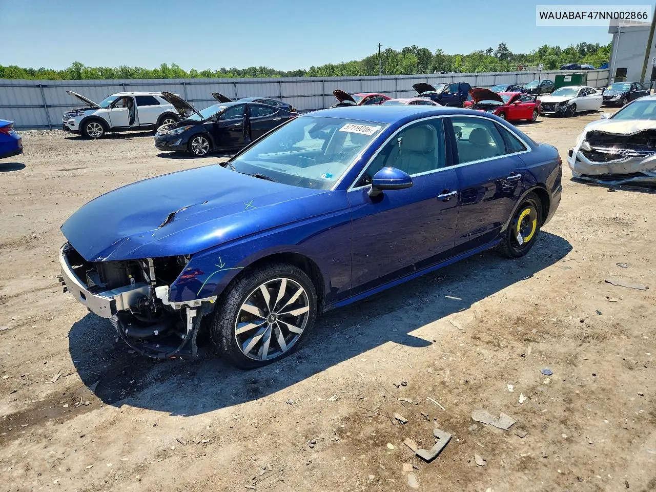 2022 Audi A4 Premium 40 VIN: WAUABAF47NN002866 Lot: 57119286