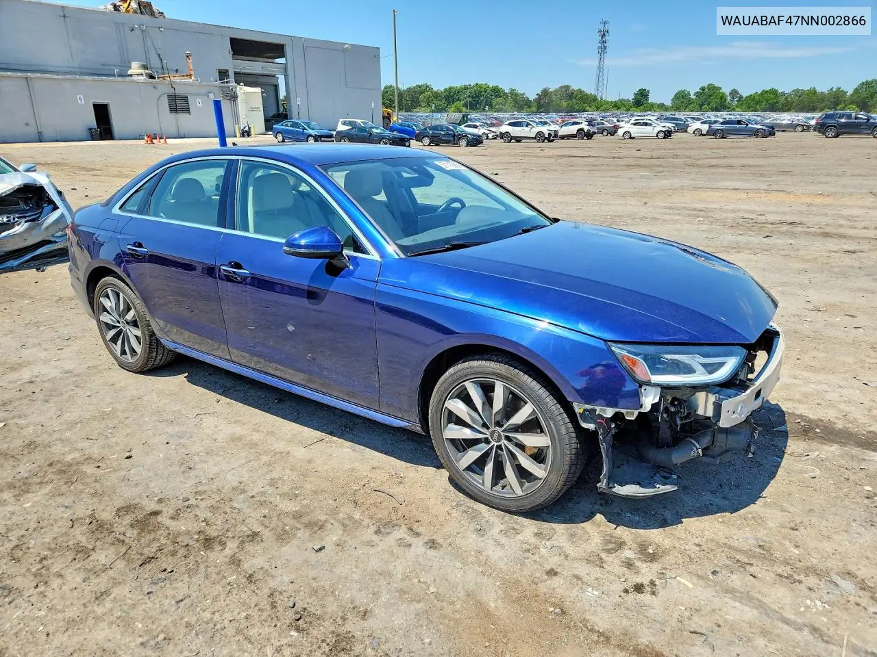 2022 Audi A4 Premium 40 VIN: WAUABAF47NN002866 Lot: 57119286