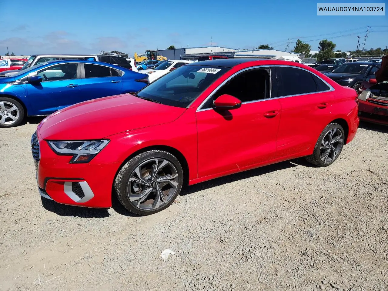 2022 Audi A3 Premium VIN: WAUAUDGY4NA103724 Lot: 58316606