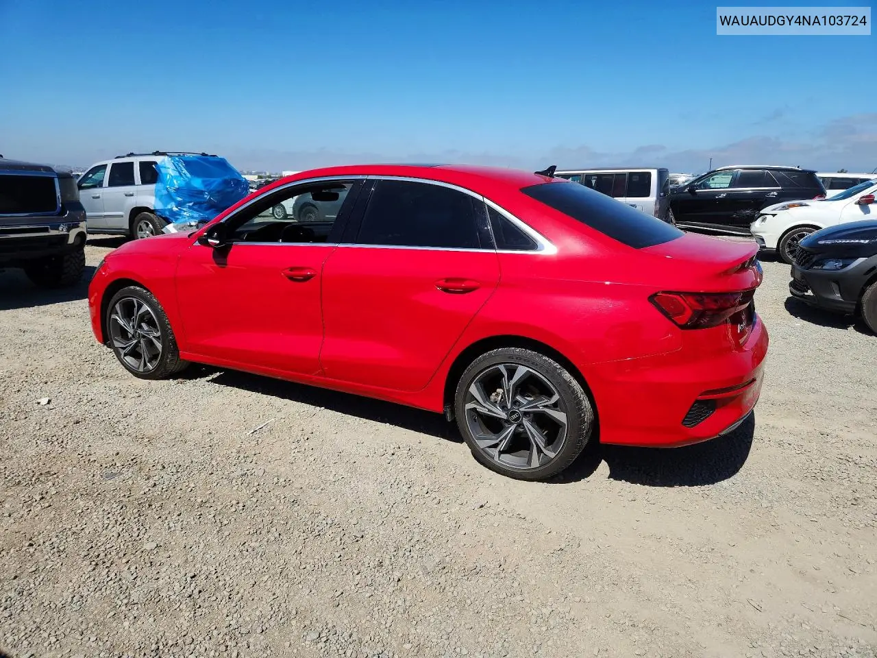 2022 Audi A3 Premium VIN: WAUAUDGY4NA103724 Lot: 58316606