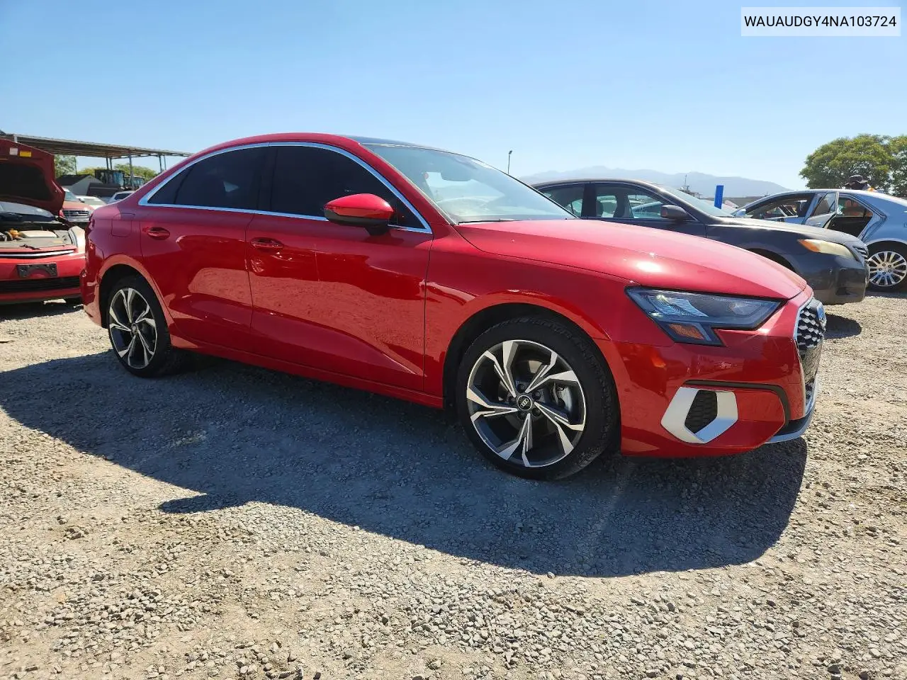 2022 Audi A3 Premium VIN: WAUAUDGY4NA103724 Lot: 58316606