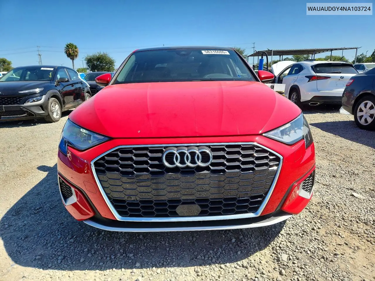2022 Audi A3 Premium VIN: WAUAUDGY4NA103724 Lot: 58316606