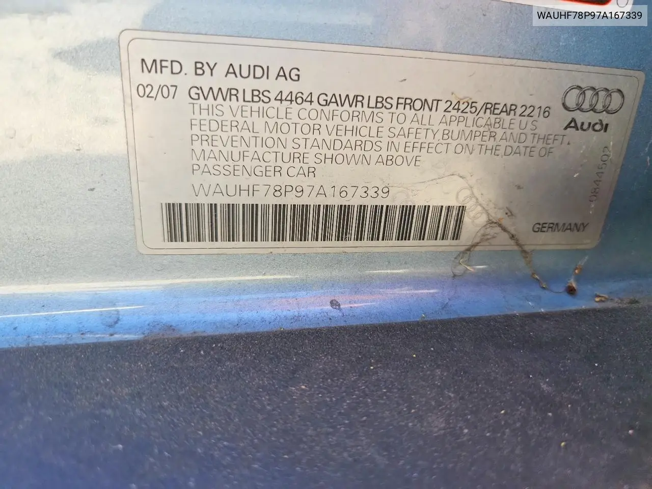 2007 Audi A3 2 VIN: WAUHF78P97A167339 Lot: 58222396