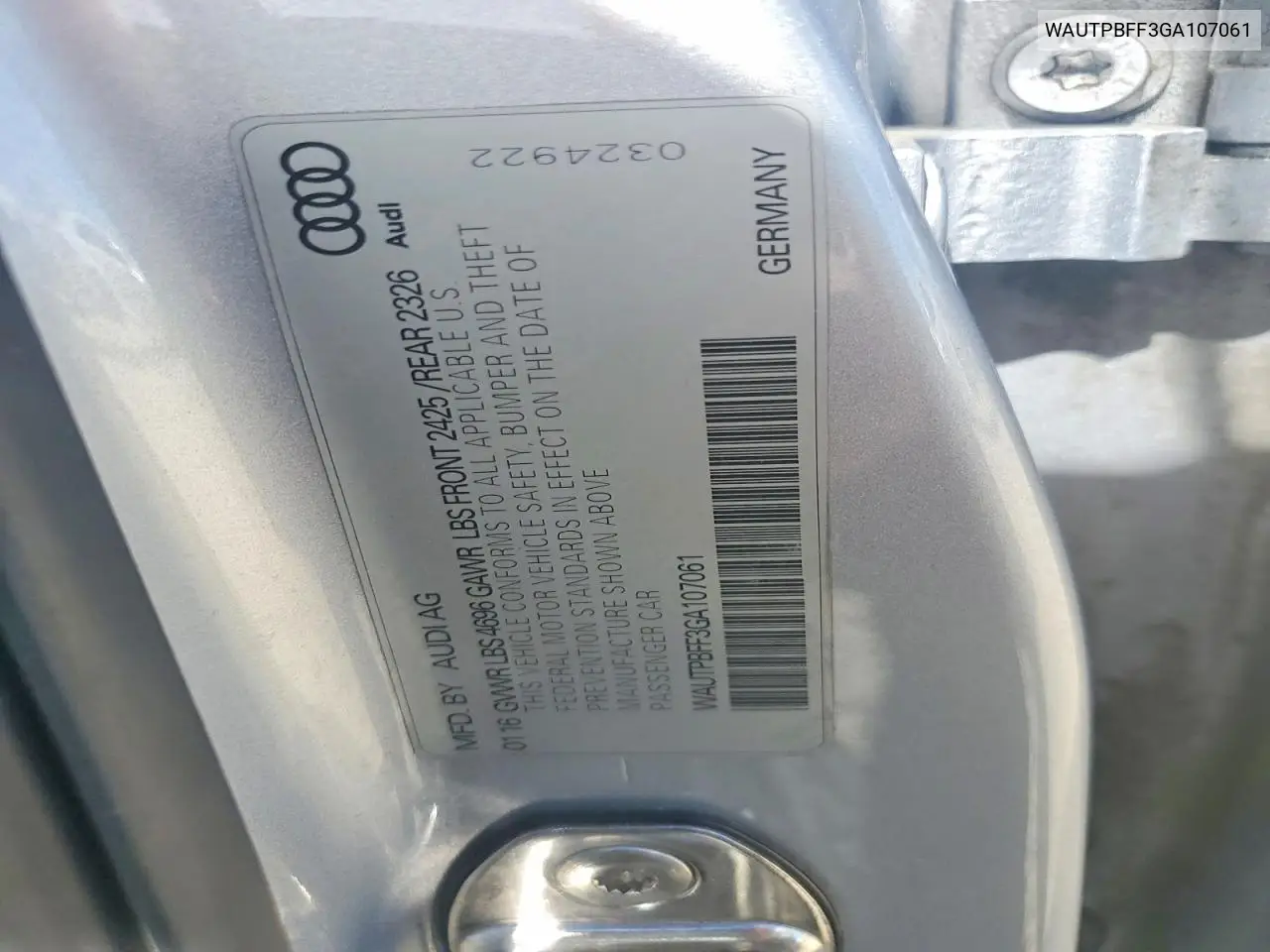 2016 Audi A3 E-Tron Premium Plus VIN: WAUTPBFF3GA107061 Lot: 61937676