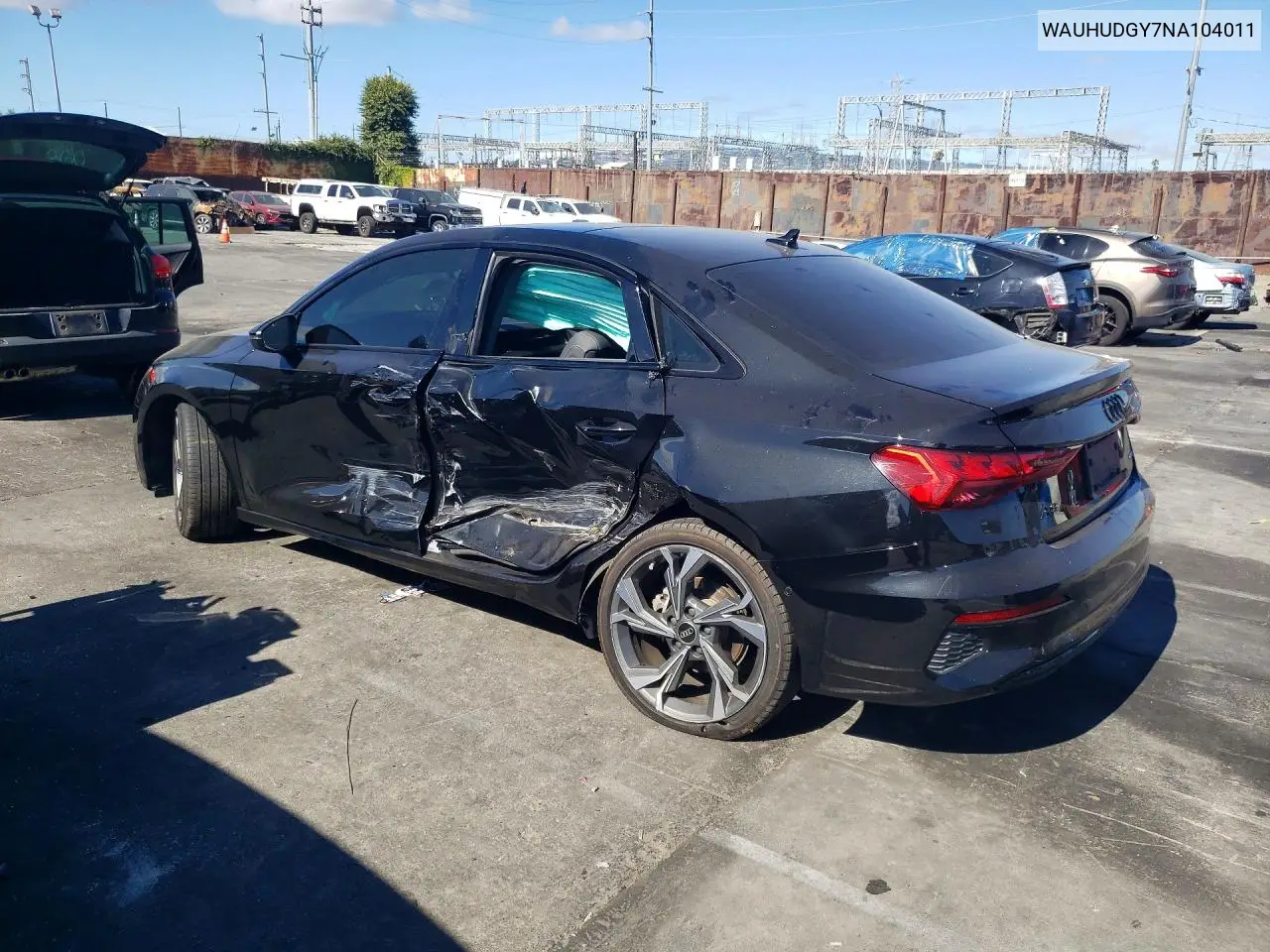 2022 Audi A3 Premium Plus VIN: WAUHUDGY7NA104011 Lot: 55607126