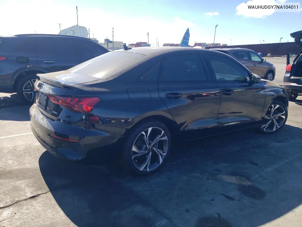 2022 Audi A3 Premium Plus VIN: WAUHUDGY7NA104011 Lot: 55607126