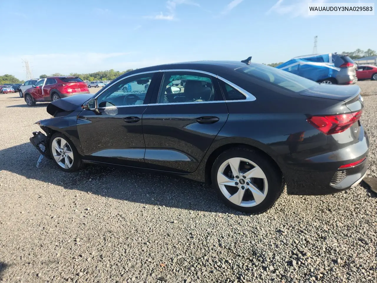 2022 Audi A3 Premium VIN: WAUAUDGY3NA029583 Lot: 59240196