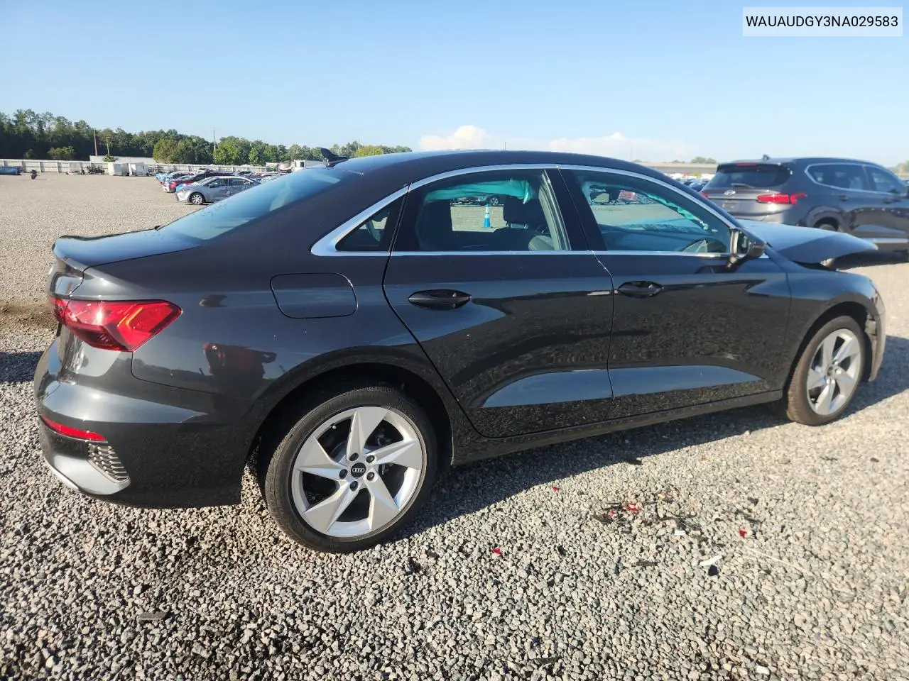 2022 Audi A3 Premium VIN: WAUAUDGY3NA029583 Lot: 59240196