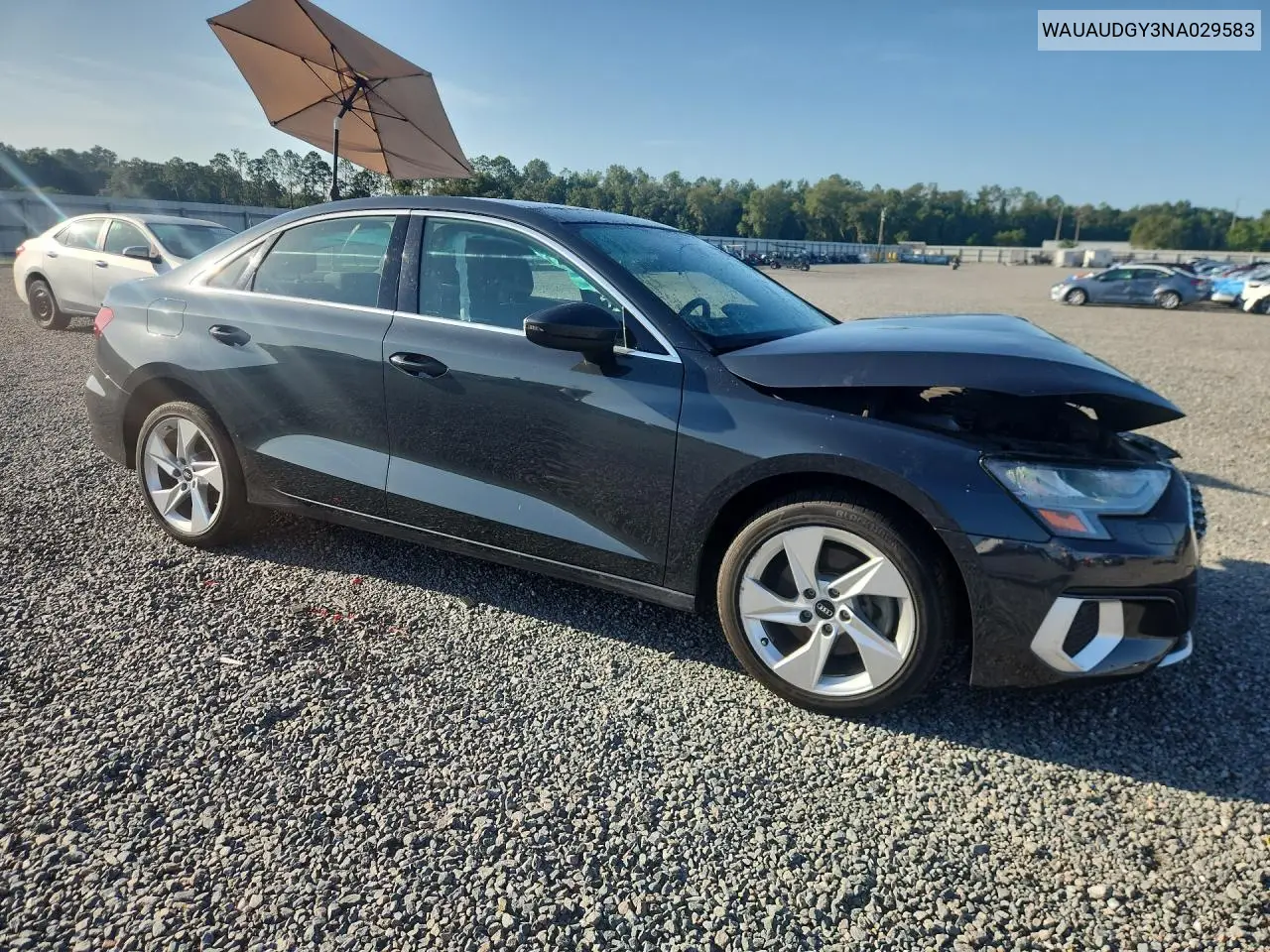 2022 Audi A3 Premium VIN: WAUAUDGY3NA029583 Lot: 59240196