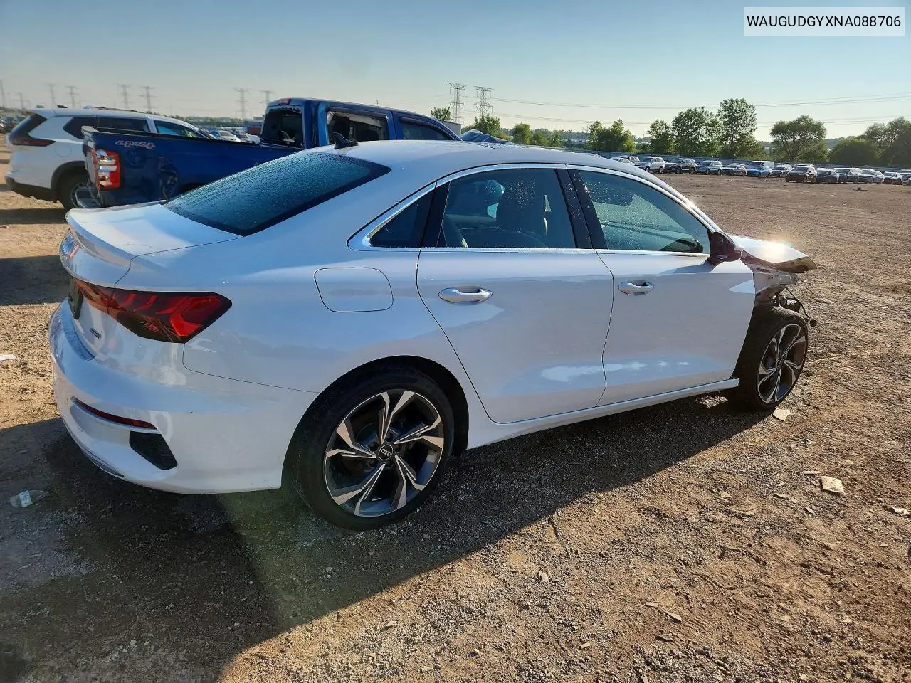 2022 Audi A3 Premium VIN: WAUGUDGYXNA088706 Lot: 60652466