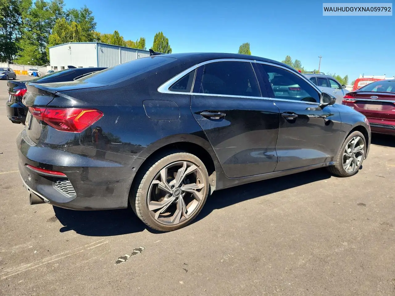2022 Audi A3 VIN: WAUHUDGYXNA059792 Lot: 60862866