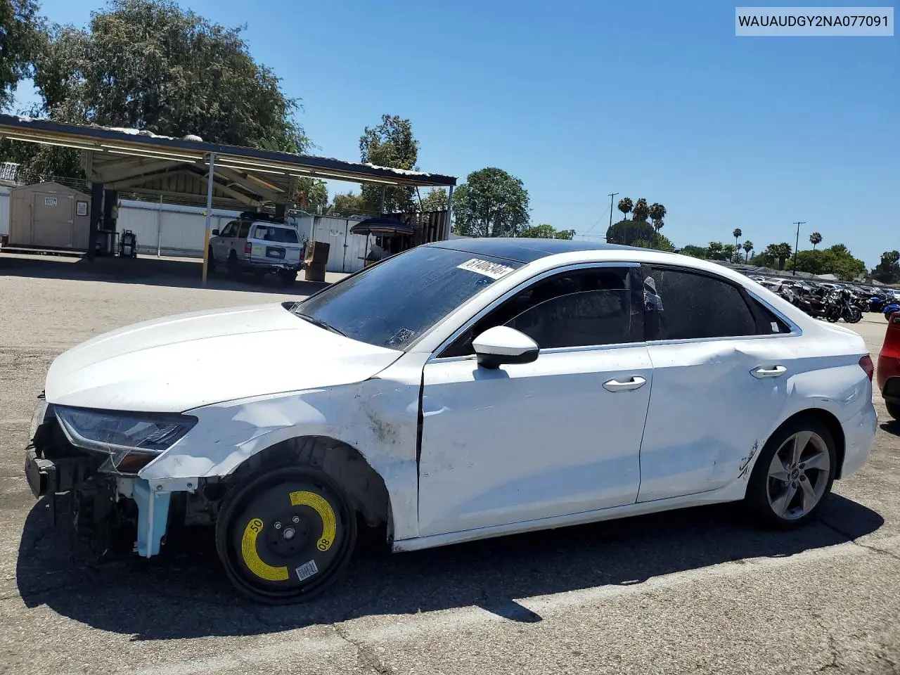 2022 Audi A3 Premium VIN: WAUAUDGY2NA077091 Lot: 61406346