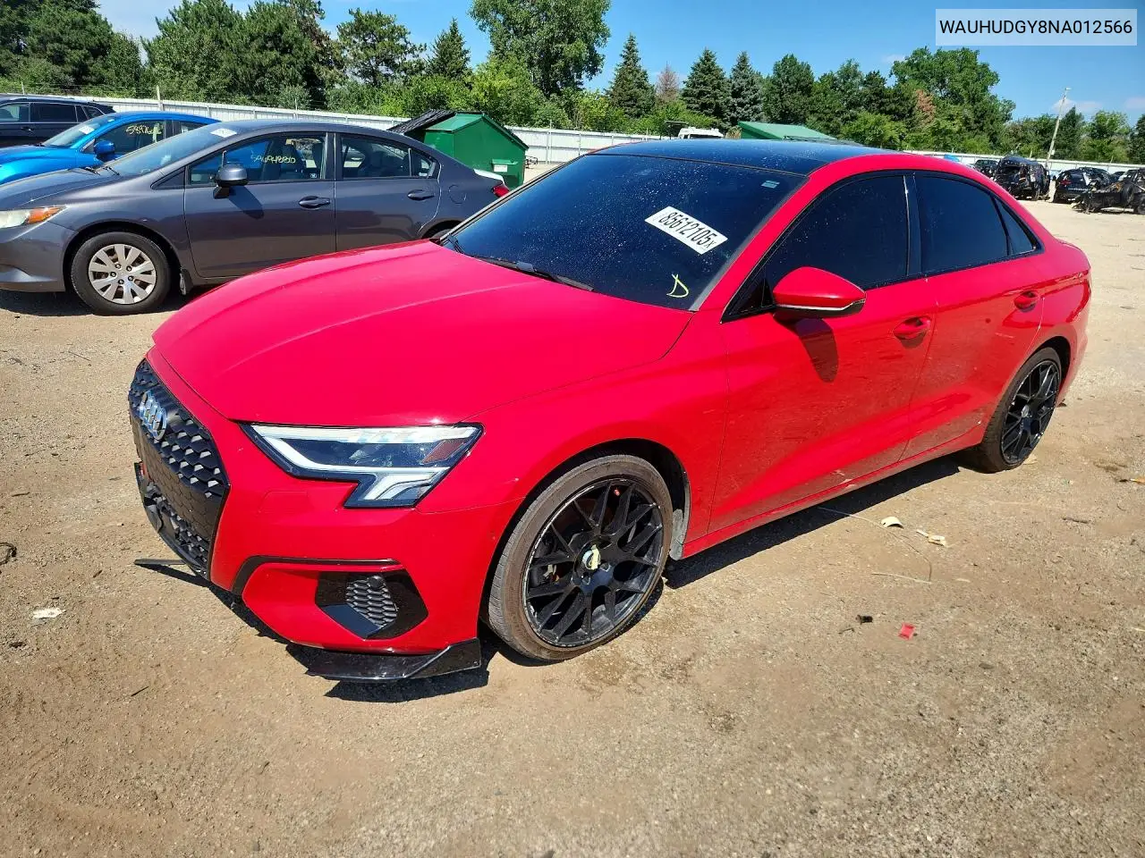 2022 Audi A3 Premium Plus VIN: WAUHUDGY8NA012566 Lot: 85612105