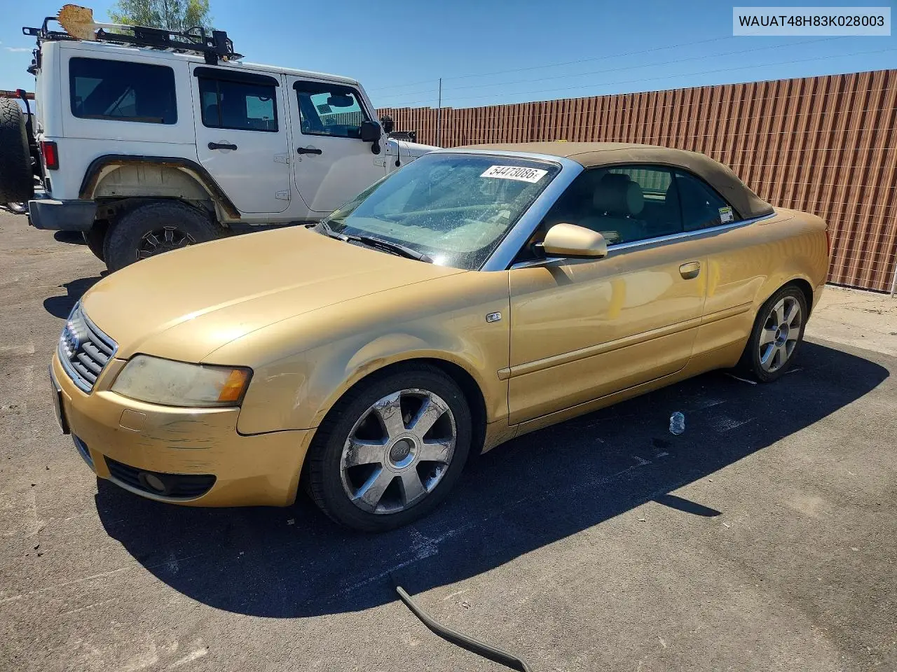 2003 Audi A4 3.0 Cabriolet VIN: WAUAT48H83K028003 Lot: 54473086
