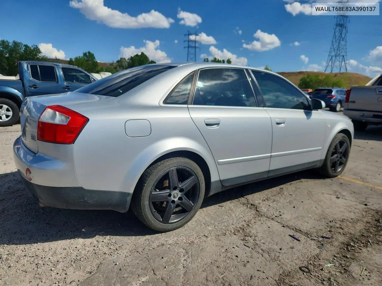 2003 Audi A4 3.0 Quattro VIN: WAULT68E83A390137 Lot: 61617136