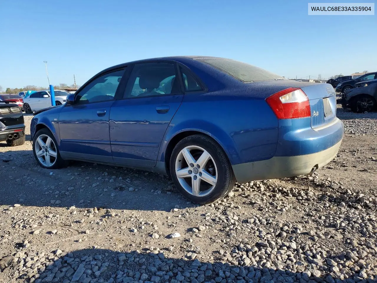 2003 Audi A4 VIN: WAULC68E33A335904 Lot: 99295075